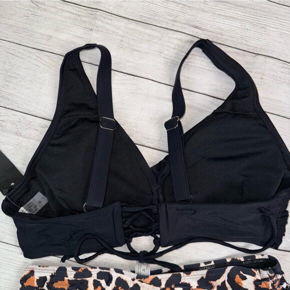 Aqua Eve NWT High Waisted Bikini Twist Front Top and Leopard Print Bottom Large - Picture 7 of 9